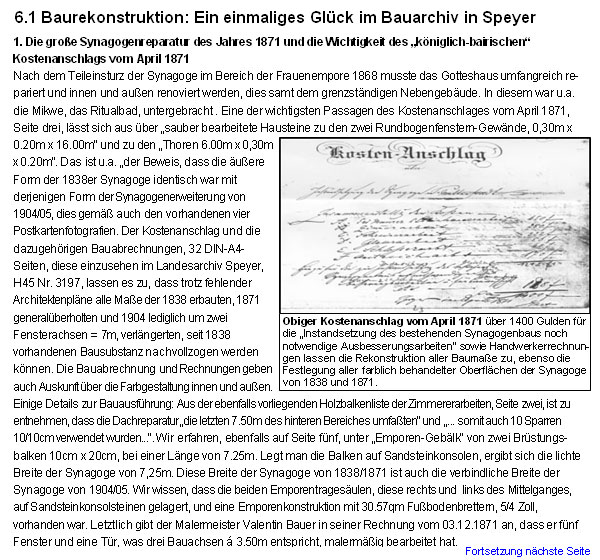 Die virtuelle Rekonstruktion der Mutterstadter Landsynagoge - Baurekonstruktion: Ein einmaliges Glck im Bauarchiv in Speyer