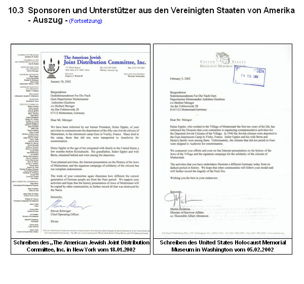 Die virtuelle Rekonstruktion der Mutterstadter Landsynagoge - Sponsoren und Untersttzer aus den Vereinigten Staaten von Amerika - Auszug - 
