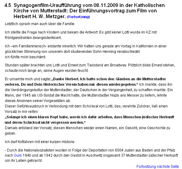 Synagogenfilm-Urauffhrung vom 08.11.2009 in der Katholischen Kirche von Mutterstadt: Der Einfhrungsvortrag zum Film von Herbert H. W. Metzger