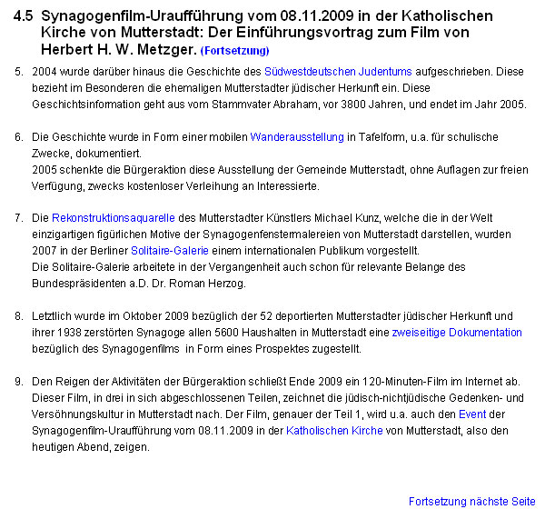 Synagogenfilm-Urauffhrung vom 08.11.2009 in der Katholischen Kirche von Mutterstadt: Der Einfhrungsvortrag zum Film von Herbert H. W. Metzger