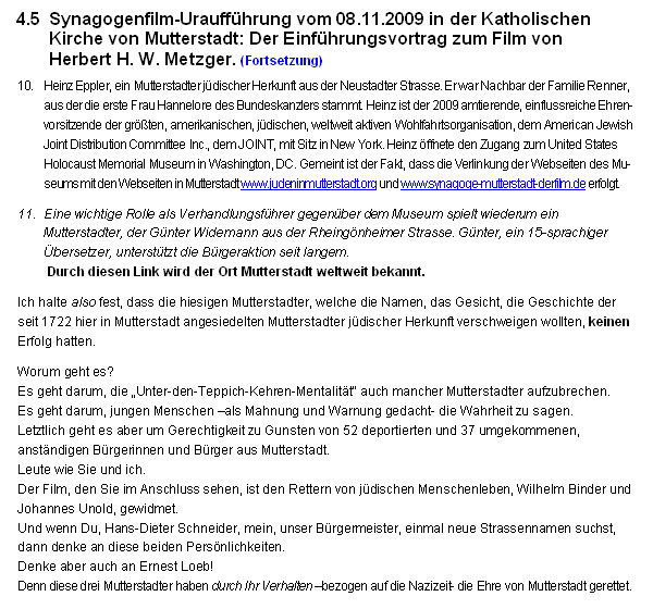 Synagogenfilm-Urauffhrung vom 08.11.2009 in der Katholischen Kirche von Mutterstadt: Der Einfhrungsvortrag zum Film von Herbert H. W. Metzger